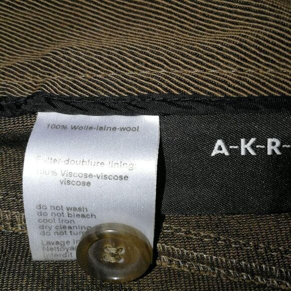 𝅺AKRIS Dark Beige / Green Wool Straigth Classic Trouser Pants Size Large - Picture 8 of 12